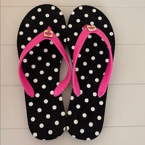 New Kate Spade Black and White Polka Dot Sandals with Pink Straps